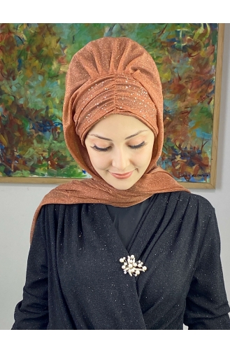 Châle Froncé En Mousseline De Soie Argenté Modèle Sultan ARA17SAL38-02 Couleur Cuivre 17SAL38-02