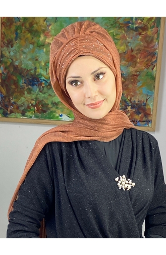 Châle Froncé En Mousseline De Soie Argenté Modèle Sultan ARA17SAL38-02 Couleur Cuivre 17SAL38-02