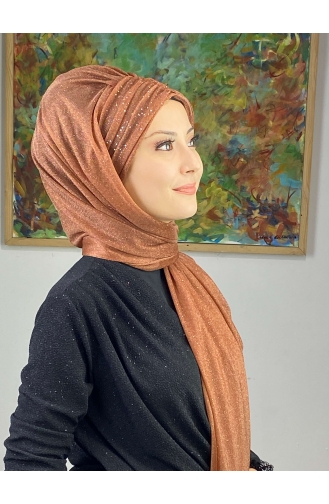 Châle Froncé En Mousseline De Soie Argenté Modèle Sultan ARA17SAL38-02 Couleur Cuivre 17SAL38-02