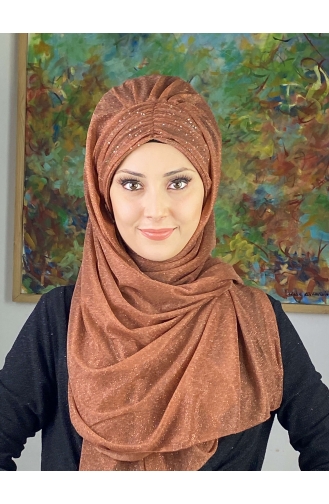Châle Froncé En Mousseline De Soie Argenté Modèle Sultan ARA17SAL38-02 Couleur Cuivre 17SAL38-02
