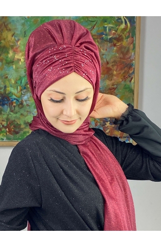 Châle Froncé En Mousseline Argenté Modèle Sultan ARA17SAL38-05 Rouge Claret 17SAL38-05