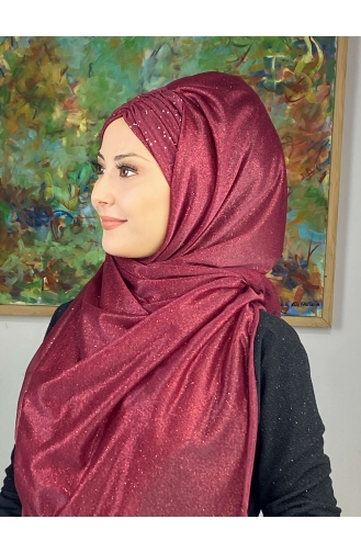 Sultan Model Silvery Chiffon Gathered Shawl ARA17SAL38-05 Claret Red 17SAL38-05