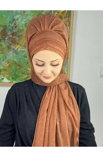 Topkapı Silvery Cross Draped Ready Made Shawl ARA17SAL64-01 Copper Color 17SAL64-01