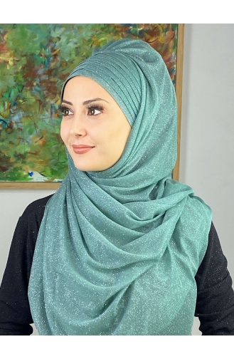 Topkapı Silvery Cross Draped Ready Made Shawl ARA17SAL64-08 Water Green 17SAL64-08