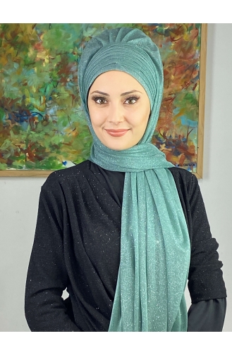 Topkapı Silvery Cross Draped Ready Made Shawl ARA17SAL64-08 Water Green 17SAL64-08