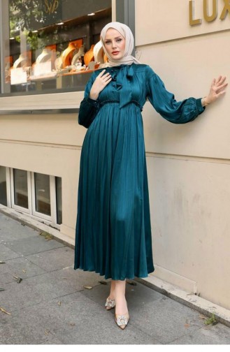 Emerald Green Hijab Evening Dress 14695