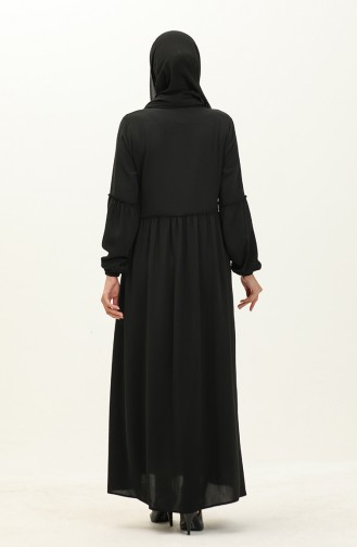 Aerobin Fabric Shirred Zippered Abaya 2004-01 Black 2004-01