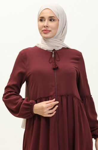 Abaya Plissée à Fermeture Tissu Aerobin 2004-03 Cerise  2004-03