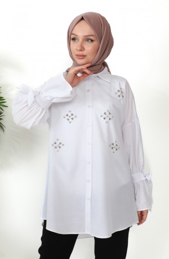 Taşlı Gömlek 0212-04 Beyaz