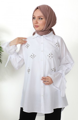 Taşlı Gömlek 0212-04 Beyaz