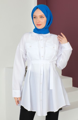 Cepli Düğmeli Gömlek 0216-01 Beyaz