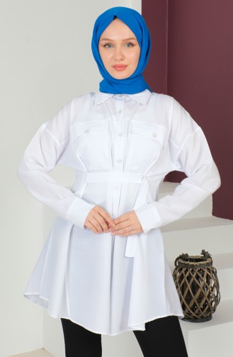 Cepli Düğmeli Gömlek 0216-01 Beyaz