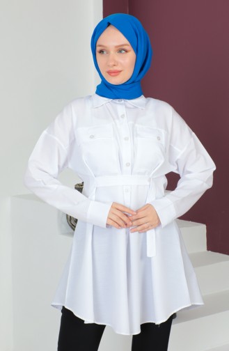 Cepli Düğmeli Gömlek 0216-01 Beyaz