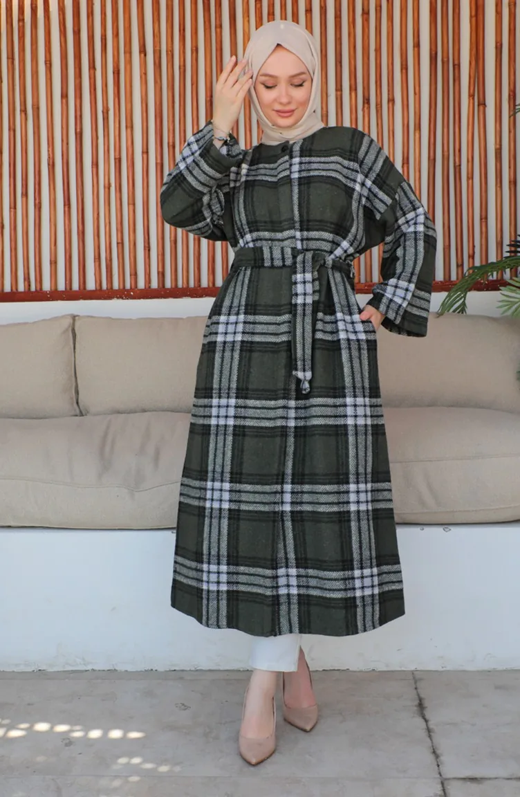 Plaid Wool Coat 23k8768-01 Green 23K8768-01