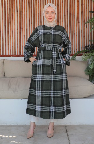 Ekose Desenli Yün Kaban 23K8768-01 Yeşil