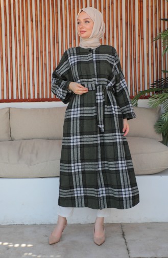 Ekose Desenli Yün Kaban 23K8768-01 Yeşil