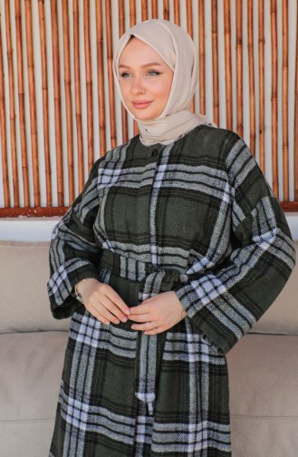Ekose Desenli Yün Kaban 23K8768-01 Yeşil