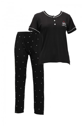 Akbeniz Damen-Pyjama-Set Mit Kurzen Ärmeln, Schwarz, 20388 3597