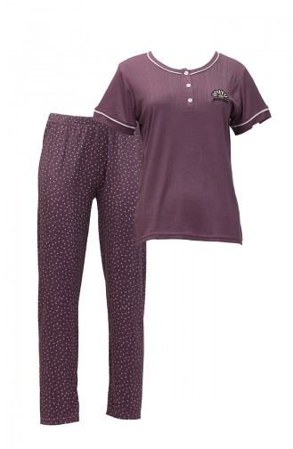 Akbeniz Women's Plum Short Sleeve Pajama Set 20388 3598