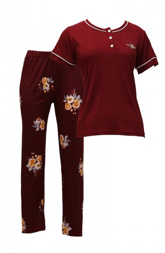 Akbeniz Women's Claret Red Short Sleeve Pajama Set 20388 3600