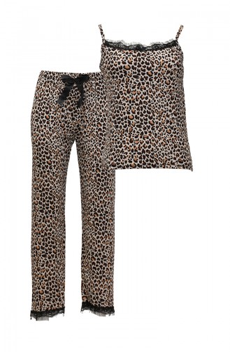 Akbeniz Ensemble Pyjama 3 Pièces 100 Coton Pour Femme 16102 Marron 3005.Kahve