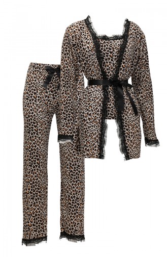 Akbeniz Ensemble Pyjama 3 Pièces 100 Coton Pour Femme 16102 Marron 3005.Kahve