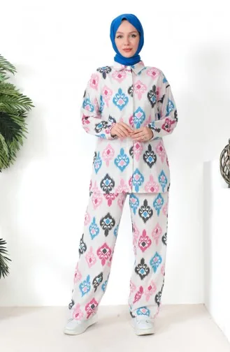 Leinen-Tunika-Hose Doppelset 39533-02 Beige Fuchsia 39533-02