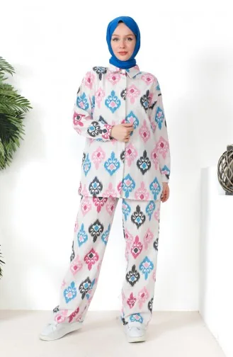 Leinen-Tunika-Hose Doppelset 39533-02 Beige Fuchsia 39533-02