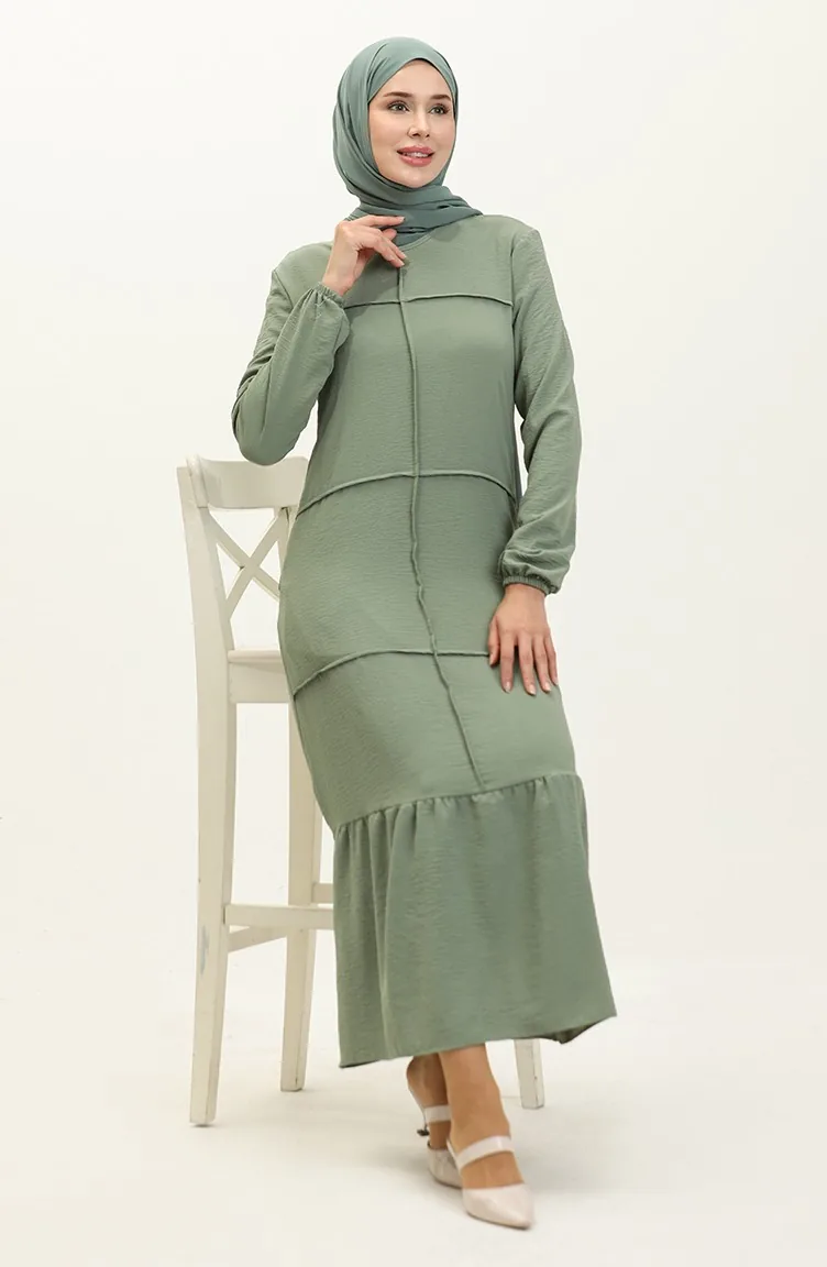 Aerobin Stoff geraffte Kleid 6595-05 Grün 6595-05