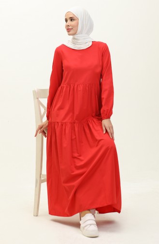 Büzgülü Elbise 1084-03 Kırmızı