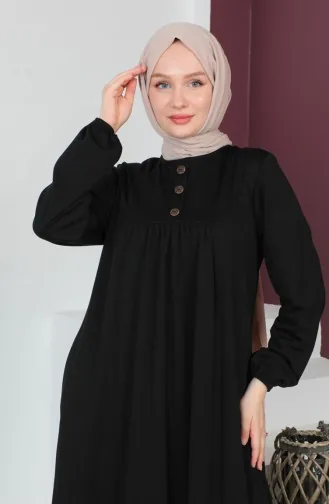 Robe-Kleid Mit Knopfdetail 0705-09 Schwarz 0705-09