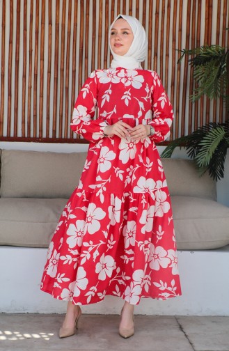 Terry Cotton Ruffled Dress 70156d-02 Red 70156D-02