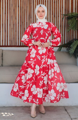 Terry Cotton Ruffled Dress 70156d-02 Red 70156D-02
