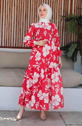 Terry Cotton Ruffled Dress 70156d-02 Red 70156D-02