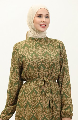 فستان قطم منقوش 0126-01  أخضر عسكري  0126-01