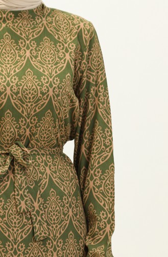 Robe en Coton à Motifs 0126-01 Khaki 0126-01