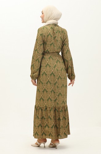 فستان قطم منقوش 0126-01  أخضر عسكري  0126-01