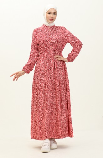 فستان فيسكوز بنقش أزهار 0127-01 أحمر 0127-01