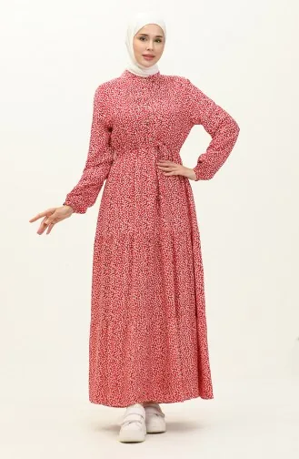 Robe en Viscose à Motifs 0127-01 Rouge 0127-01
