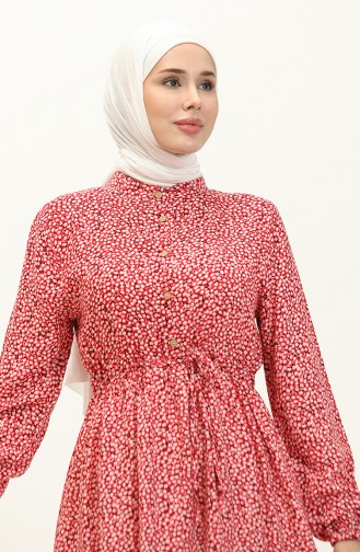 Robe en Viscose à Motifs 0127-01 Rouge 0127-01