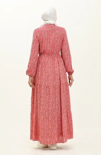 Robe en Viscose à Motifs 0127-01 Rouge 0127-01