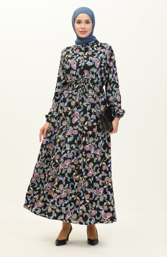 Patterned Viscose Dress 0226-01 Black 0226-01