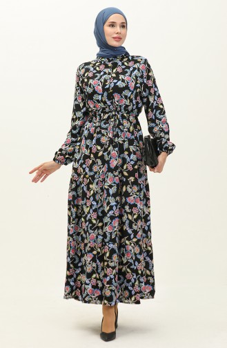 Patterned Viscose Dress 0226-01 Black 0226-01