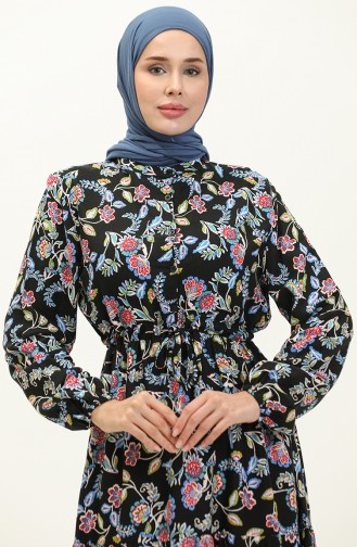 Patterned Viscose Dress 0226-01 Black 0226-01