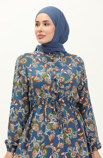 Robe en Viscose à Motifs 0226-02 İndigo 0226-02