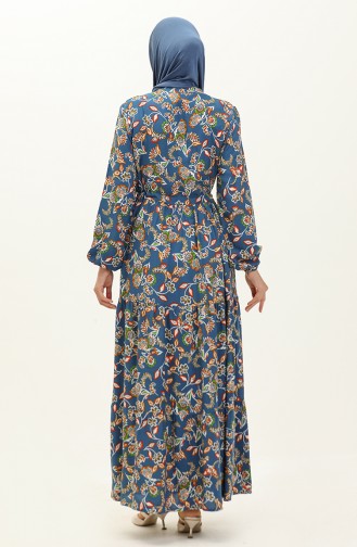 Patterned Viscose Dress 0226-02 İndigo 0226-02