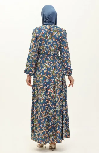 Robe en Viscose à Motifs 0226-02 İndigo 0226-02