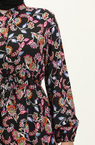 Robe en Viscose à Motifs 0226-03 Noir Fushia 0226-03