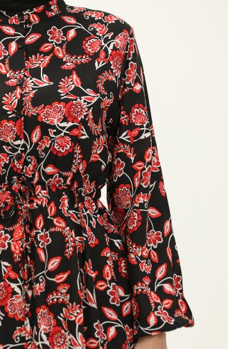 Gemustertes Viskosekleid 0226-04 Schwarz Rot 0226-04