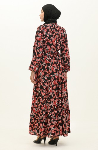 Gemustertes Viskosekleid 0226-04 Schwarz Rot 0226-04